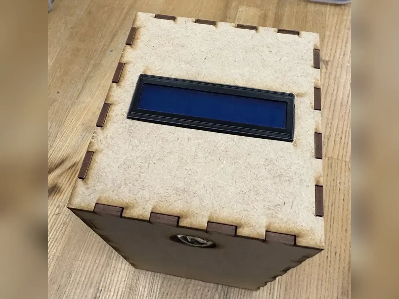 Top view of the receiver showing the 16 by 2 LCD set into the lid